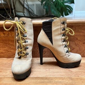 Mimosa size 35 / US 5 genuine suede heels in timberland style “hike boot”